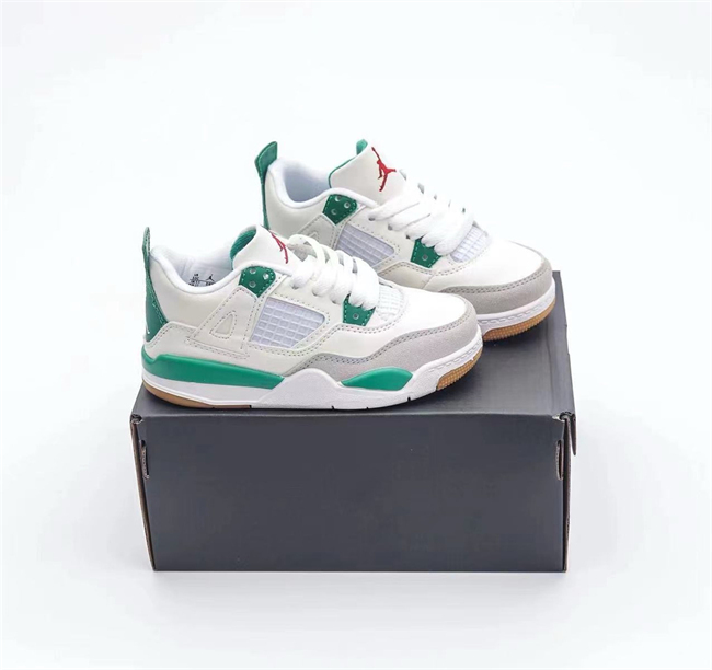 Youth Running weapon Super Quality Air Jordan 4 White/Green Shoes 046